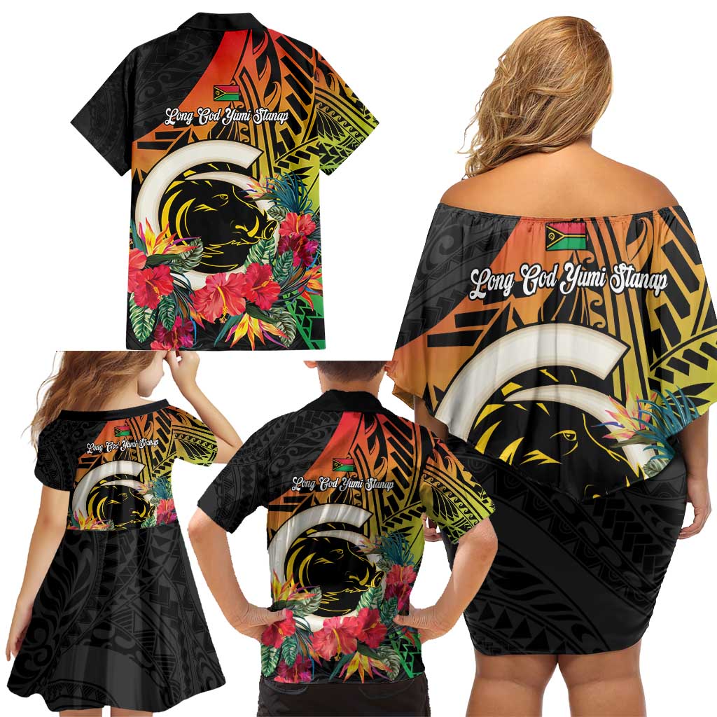 Vanuatu Boar Tusk Yumi Yumi Yumi Family Matching Off Shoulder Short Dress and Hawaiian Shirt Independens Dei Long God Yumi Stanap LT14 - Polynesian Pride