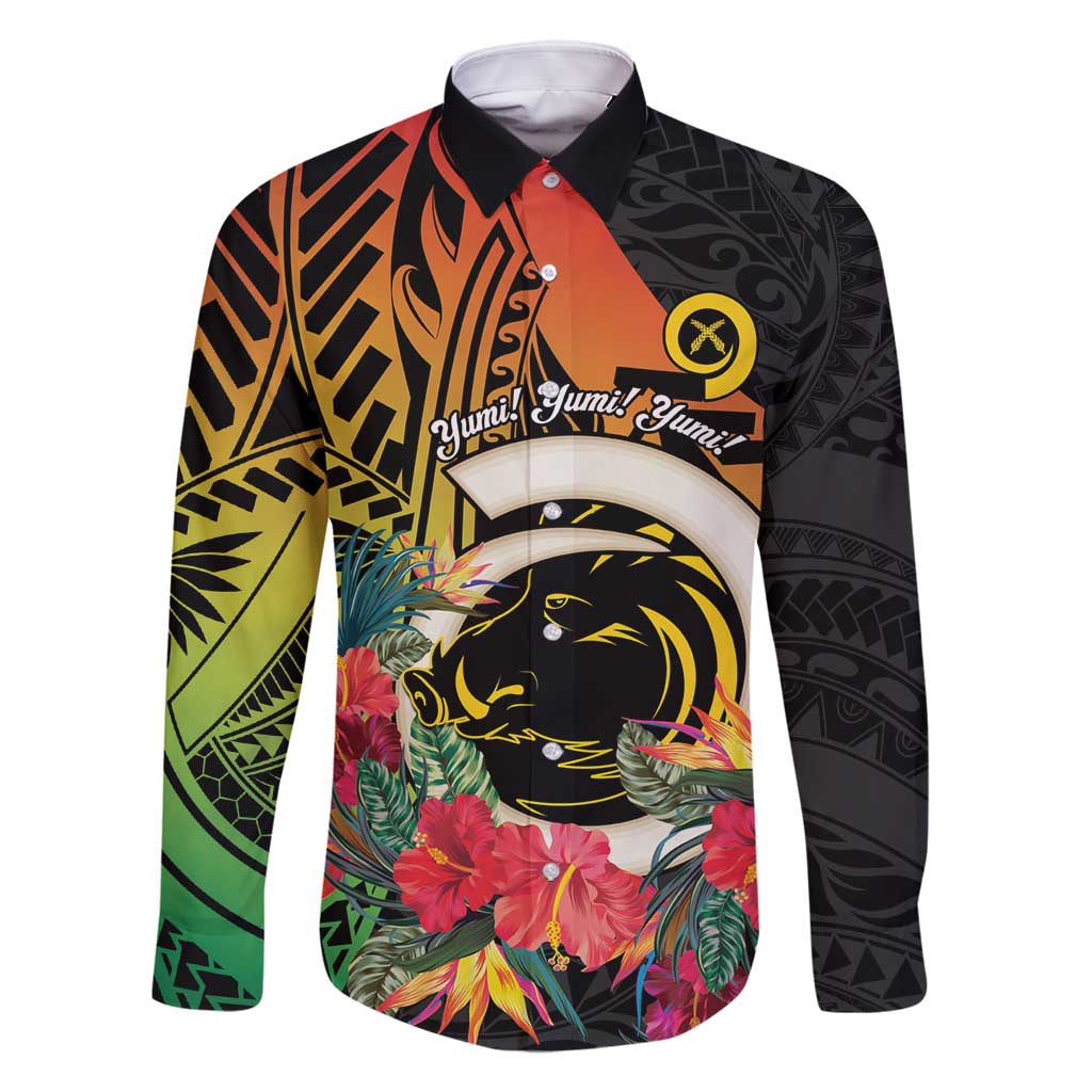 Vanuatu Boar Tusk Yumi Yumi Yumi Family Matching Off Shoulder Short Dress and Hawaiian Shirt Independens Dei Long God Yumi Stanap LT14 Dad's Shirt - Long Sleeve Black - Polynesian Pride