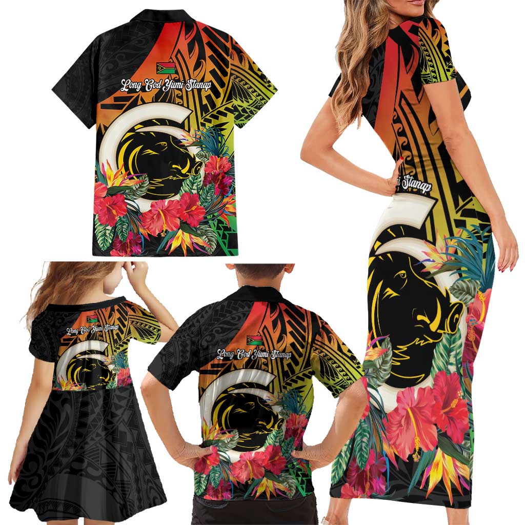 Vanuatu Boar Tusk Yumi Yumi Yumi Family Matching Short Sleeve Bodycon Dress and Hawaiian Shirt Independens Dei Long God Yumi Stanap LT14 - Polynesian Pride