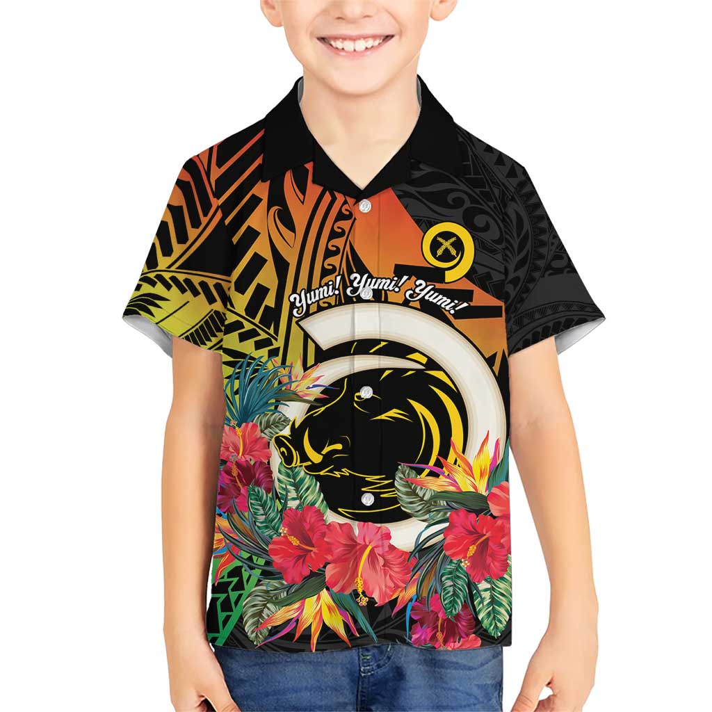 Vanuatu Boar Tusk Yumi Yumi Yumi Family Matching Short Sleeve Bodycon Dress and Hawaiian Shirt Independens Dei Long God Yumi Stanap LT14 Son's Shirt Black - Polynesian Pride