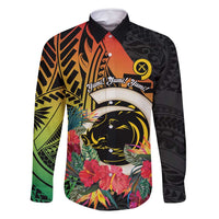 Vanuatu Boar Tusk Yumi Yumi Yumi Family Matching Tank Maxi Dress and Hawaiian Shirt Independens Dei Long God Yumi Stanap LT14 Dad's Shirt - Long Sleeve Black - Polynesian Pride
