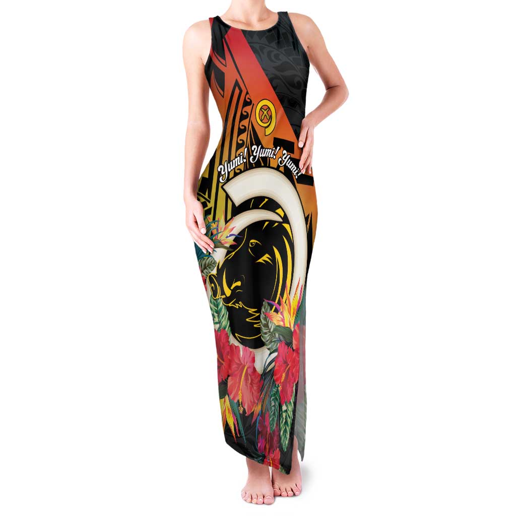 Vanuatu Boar Tusk Yumi Yumi Yumi Family Matching Tank Maxi Dress and Hawaiian Shirt Independens Dei Long God Yumi Stanap LT14 Mom's Dress Black - Polynesian Pride