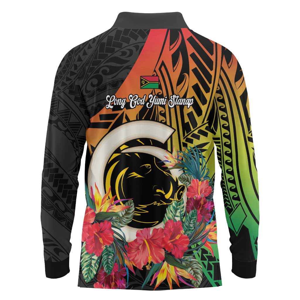 Vanuatu Boar Tusk Yumi Yumi Yumi Long Sleeve Polo Shirt Independens Dei Long God Yumi Stanap LT14 - Polynesian Pride
