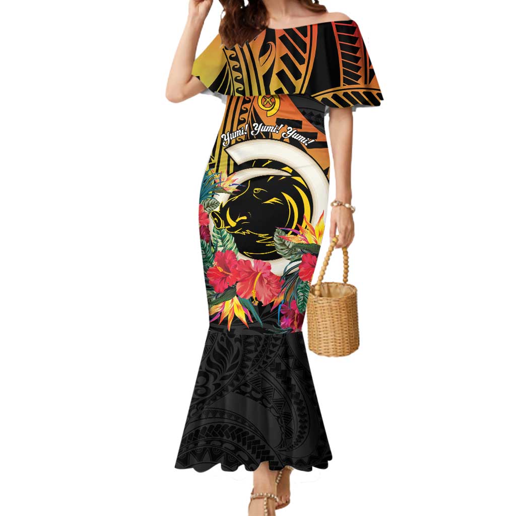 Vanuatu Boar Tusk Yumi Yumi Yumi Mermaid Dress Independens Dei Long God Yumi Stanap LT14 Women Black - Polynesian Pride