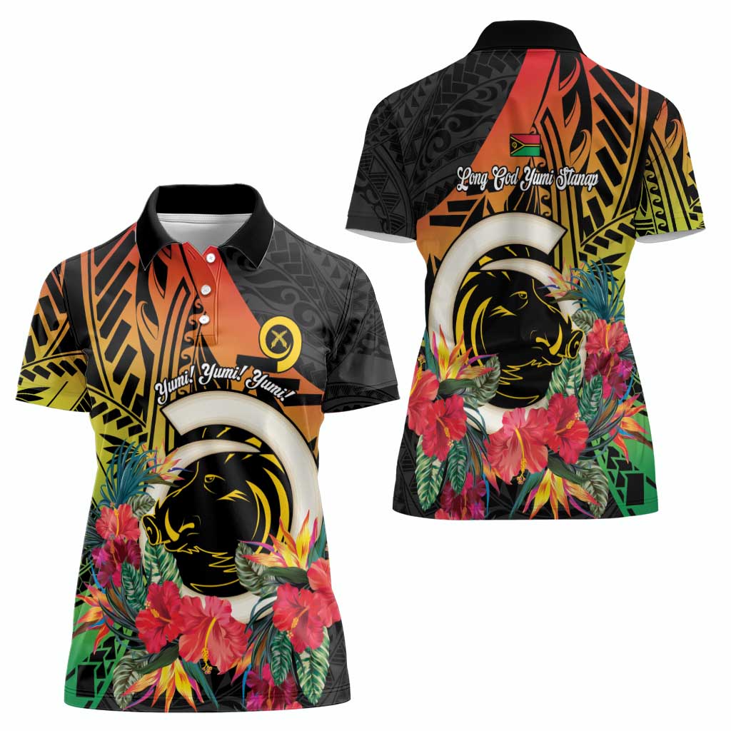 Vanuatu Boar Tusk Yumi Yumi Yumi Women Polo Shirt Independens Dei Long God Yumi Stanap LT14 - Polynesian Pride