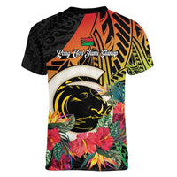 Vanuatu Boar Tusk Yumi Yumi Yumi Women V-Neck T-Shirt Independens Dei Long God Yumi Stanap