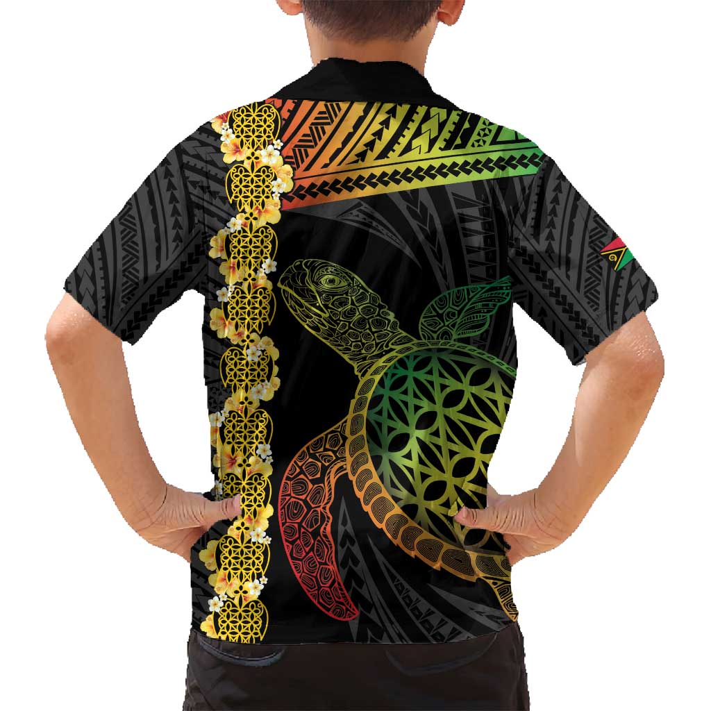 Vanuatu Sand Drawing Turtle Family Matching Long Sleeve Bodycon Dress and Hawaiian Shirt Happy Independence Day LT14 - Polynesian Pride
