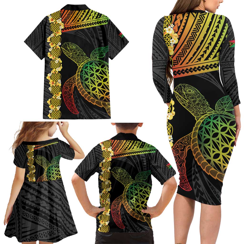 Vanuatu Sand Drawing Turtle Family Matching Long Sleeve Bodycon Dress and Hawaiian Shirt Happy Independence Day LT14 - Polynesian Pride
