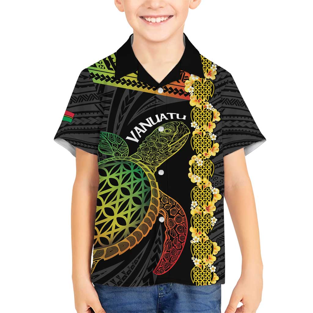 Vanuatu Sand Drawing Turtle Family Matching Long Sleeve Bodycon Dress and Hawaiian Shirt Happy Independence Day LT14 Son's Shirt Black - Polynesian Pride