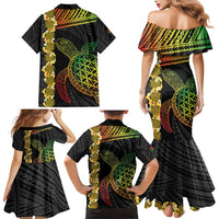 Vanuatu Sand Drawing Turtle Family Matching Mermaid Dress and Hawaiian Shirt Happy Independence Day
