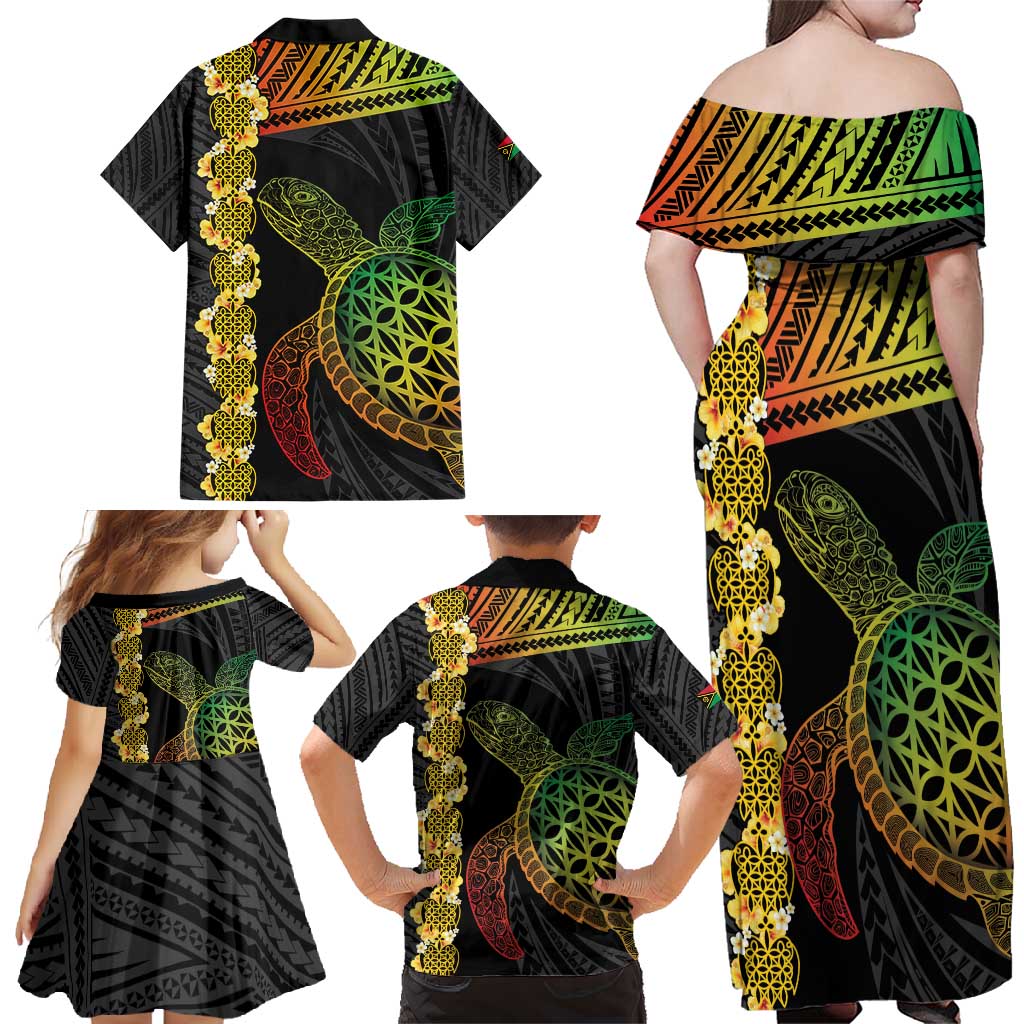Vanuatu Sand Drawing Turtle Family Matching Off Shoulder Maxi Dress and Hawaiian Shirt Happy Independence Day