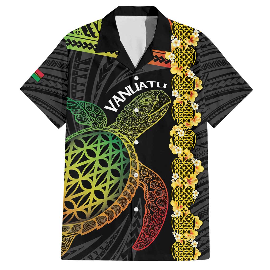 Vanuatu Sand Drawing Turtle Family Matching Off Shoulder Short Dress and Hawaiian Shirt Happy Independence Day