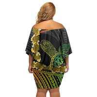 Vanuatu Sand Drawing Turtle Family Matching Off Shoulder Short Dress and Hawaiian Shirt Happy Independence Day