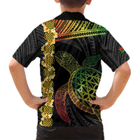 Vanuatu Sand Drawing Turtle Family Matching Short Sleeve Bodycon Dress and Hawaiian Shirt Happy Independence Day LT14 - Polynesian Pride