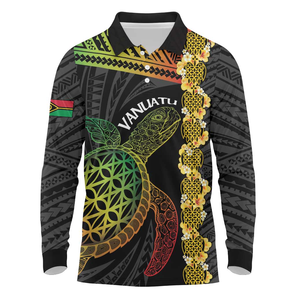 Vanuatu Sand Drawing Turtle Long Sleeve Polo Shirt Happy Independence Day