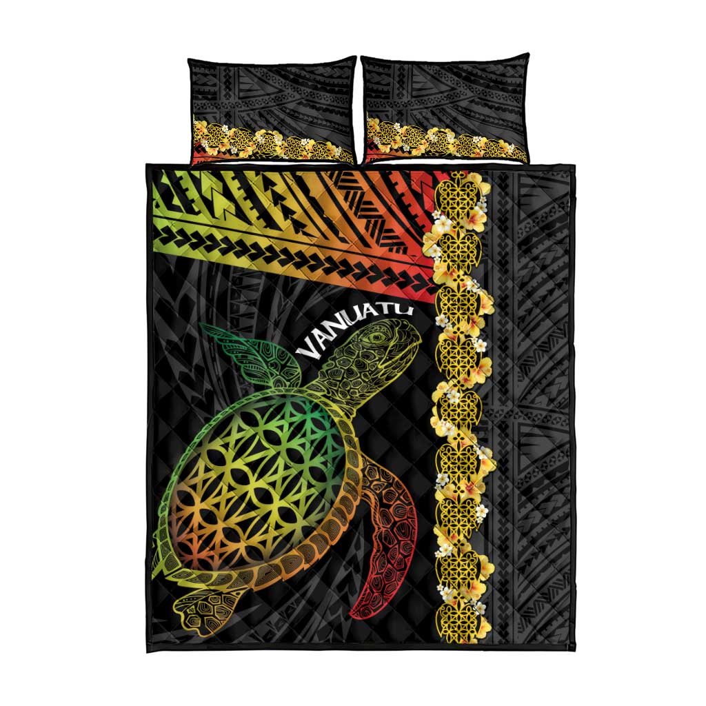Vanuatu Sand Drawing Turtle Quilt Bed Set Happy Independence Day
