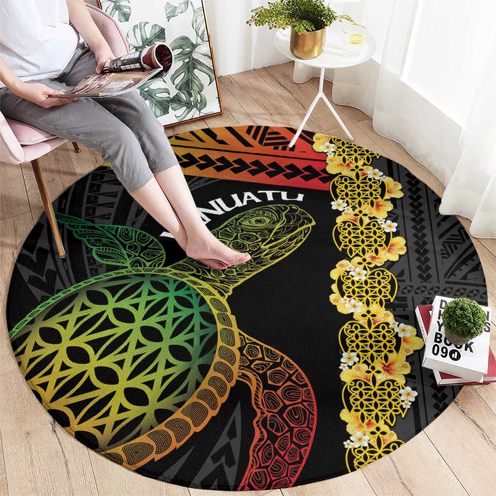 Vanuatu Sand Drawing Turtle Round Carpet Happy Independence Day