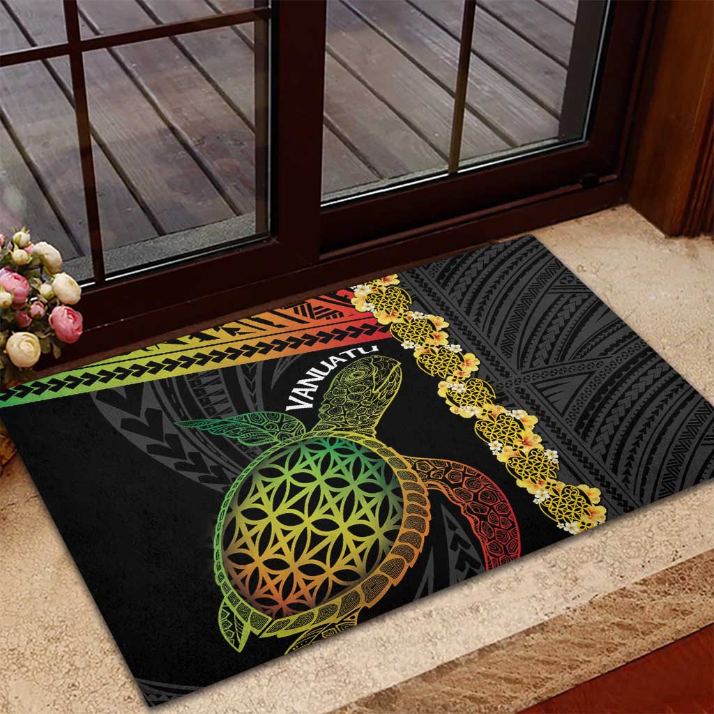 Vanuatu Sand Drawing Turtle Rubber Doormat Happy Independence Day