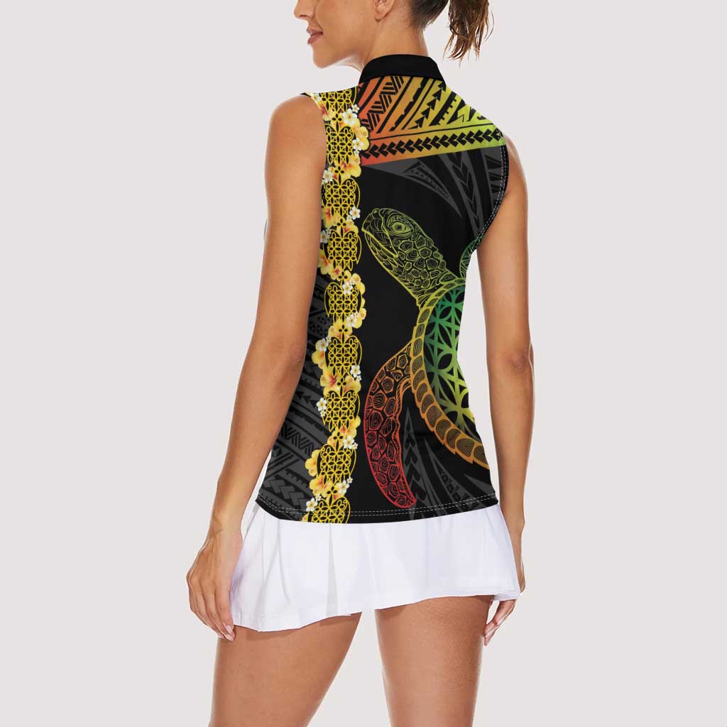 Vanuatu Sand Drawing Turtle Women Sleeveless Polo Shirt Happy Independence Day