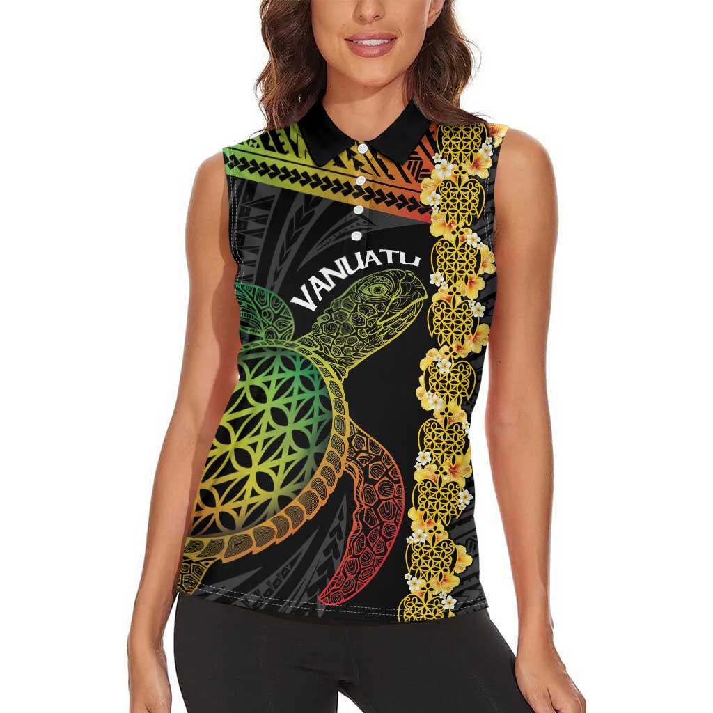 Vanuatu Sand Drawing Turtle Women Sleeveless Polo Shirt Happy Independence Day