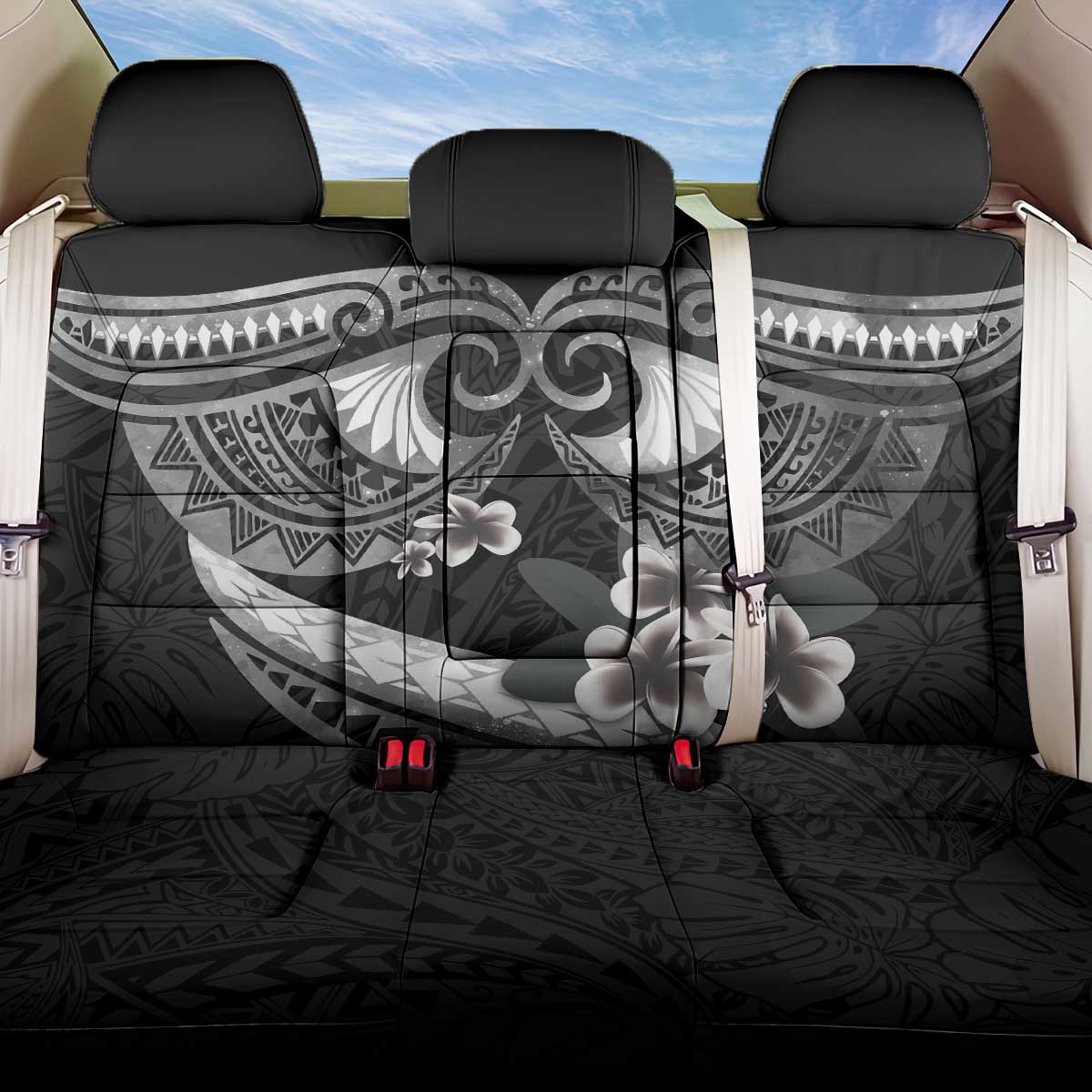 Black Polynesia Back Car Seat Cover Tribal Pattern Tropical Frangipani LT14 One Size Black - Polynesian Pride