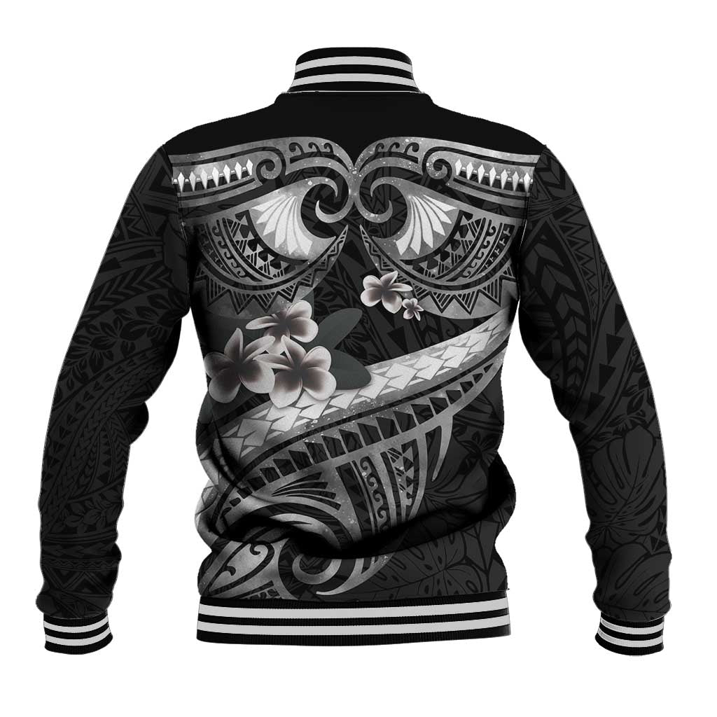 Black Polynesia Baseball Jacket Tribal Pattern Tropical Frangipani