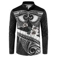 Black Polynesia Button Sweatshirt Tribal Pattern Tropical Frangipani