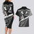 Black Polynesia Couples Matching Long Sleeve Bodycon Dress and Hawaiian Shirt Tribal Pattern Tropical Frangipani