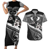 Black Polynesia Couples Matching Short Sleeve Bodycon Dress and Hawaiian Shirt Tribal Pattern Tropical Frangipani LT14 Black - Polynesian Pride