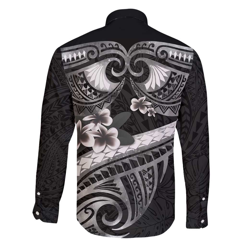 Black Polynesia Family Matching Long Sleeve Bodycon Dress and Hawaiian Shirt Tribal Pattern Tropical Frangipani