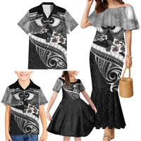 Black Polynesia Family Matching Mermaid Dress and Hawaiian Shirt Tribal Pattern Tropical Frangipani