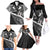 Black Polynesia Family Matching Off The Shoulder Long Sleeve Dress and Hawaiian Shirt Tribal Pattern Tropical Frangipani