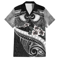 Black Polynesia Family Matching Off Shoulder Maxi Dress and Hawaiian Shirt Tribal Pattern Tropical Frangipani