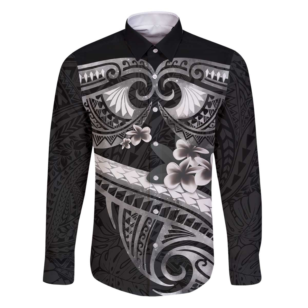 Black Polynesia Family Matching Puletasi and Hawaiian Shirt Tribal Pattern Tropical Frangipani