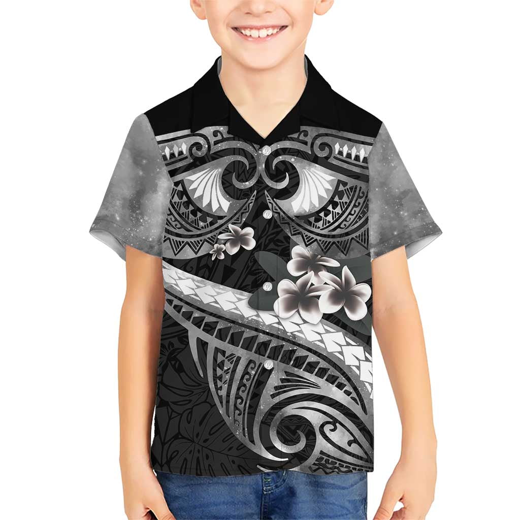 Black Polynesia Hawaiian Shirt Tribal Pattern Tropical Frangipani