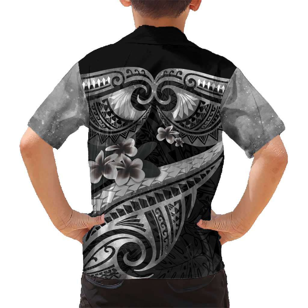 Black Polynesia Hawaiian Shirt Tribal Pattern Tropical Frangipani