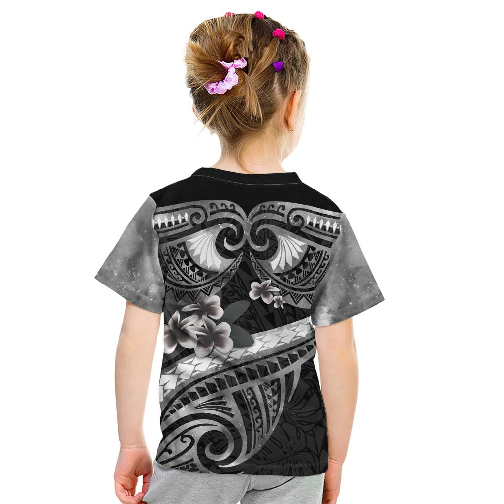 Black Polynesia Kid T Shirt Tribal Pattern Tropical Frangipani