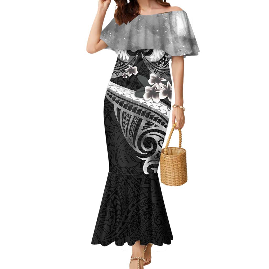 Black Polynesia Mermaid Dress Tribal Pattern Tropical Frangipani LT14 Women Black - Polynesian Pride