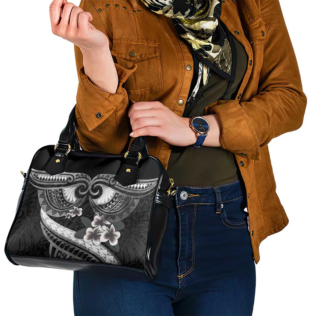 Black Polynesia Shoulder Handbag Tribal Pattern Tropical Frangipani