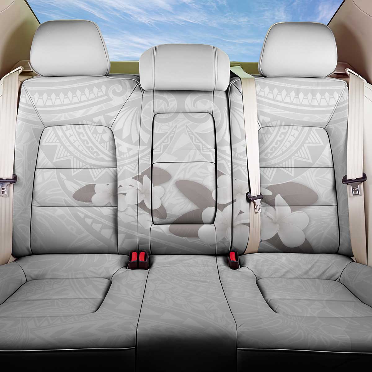 White Polynesia Back Car Seat Cover Tribal Pattern Tropical Frangipani LT14 One Size White - Polynesian Pride