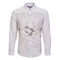 White Polynesia Family Matching Long Sleeve Bodycon Dress and Hawaiian Shirt Tribal Pattern Tropical Frangipani