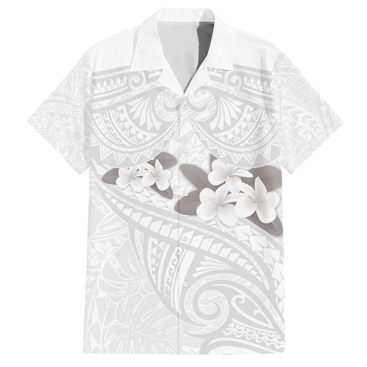 White Polynesia Family Matching Off Shoulder Short Dress and Hawaiian Shirt Tribal Pattern Tropical Frangipani