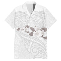 White Polynesia Family Matching Off Shoulder Short Dress and Hawaiian Shirt Tribal Pattern Tropical Frangipani