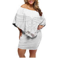 White Polynesia Family Matching Off Shoulder Short Dress and Hawaiian Shirt Tribal Pattern Tropical Frangipani