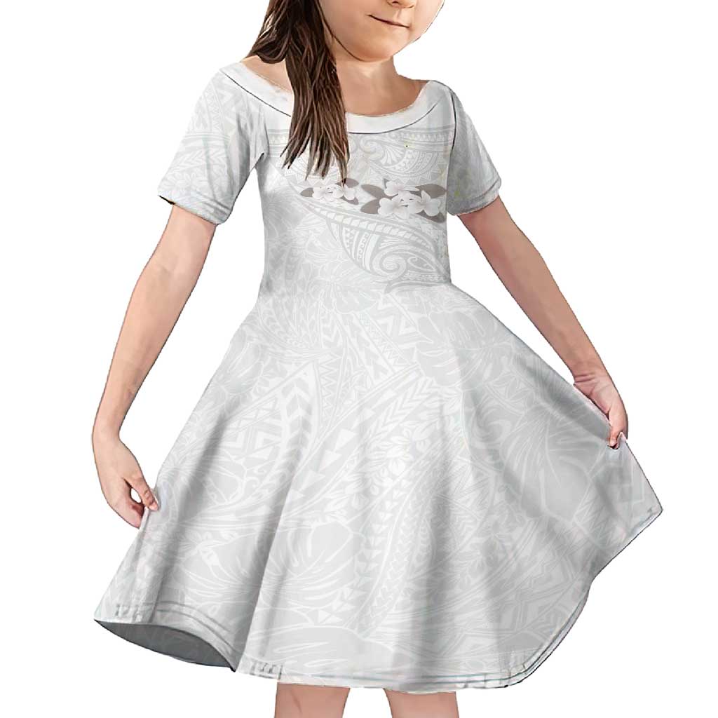 White Polynesia Family Matching Summer Maxi Dress and Hawaiian Shirt Tribal Pattern Tropical Frangipani