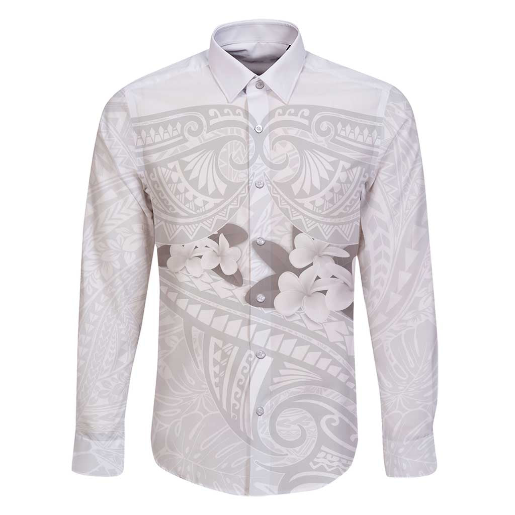 White Polynesia Family Matching Summer Maxi Dress and Hawaiian Shirt Tribal Pattern Tropical Frangipani