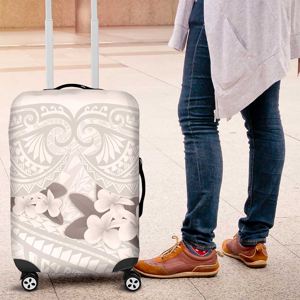 White Polynesia Luggage Cover Tribal Pattern Tropical Frangipani LT14 White - Polynesian Pride