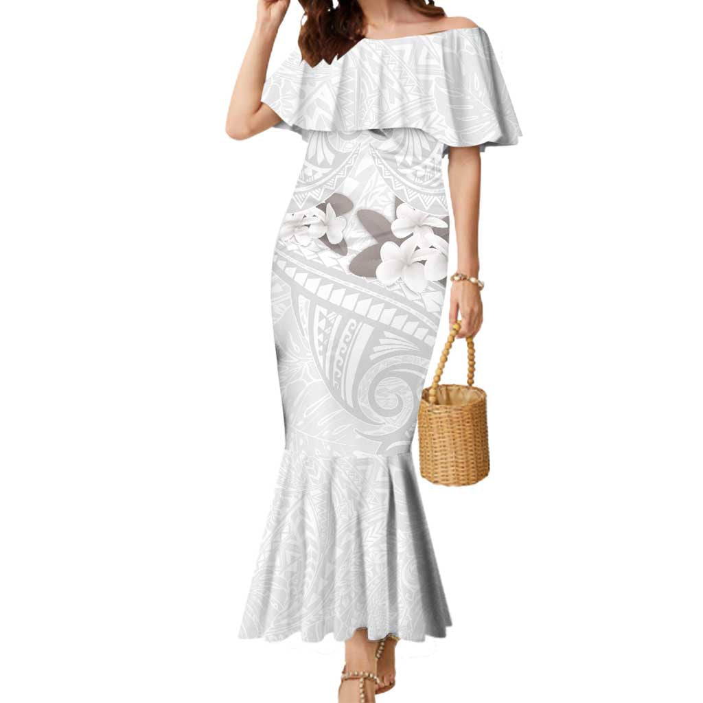 White Polynesia Mermaid Dress Tribal Pattern Tropical Frangipani LT14 Women White - Polynesian Pride