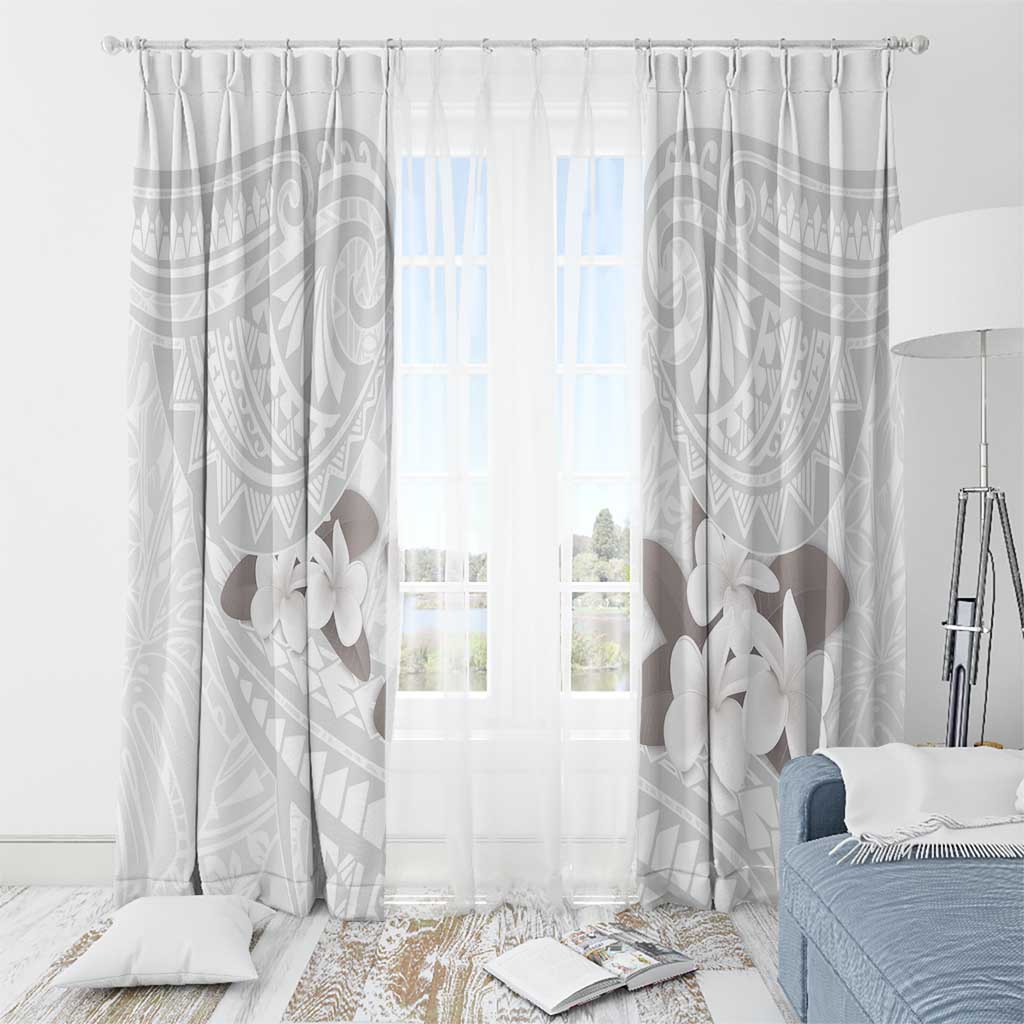 White Polynesia Window Curtain Tribal Pattern Tropical Frangipani