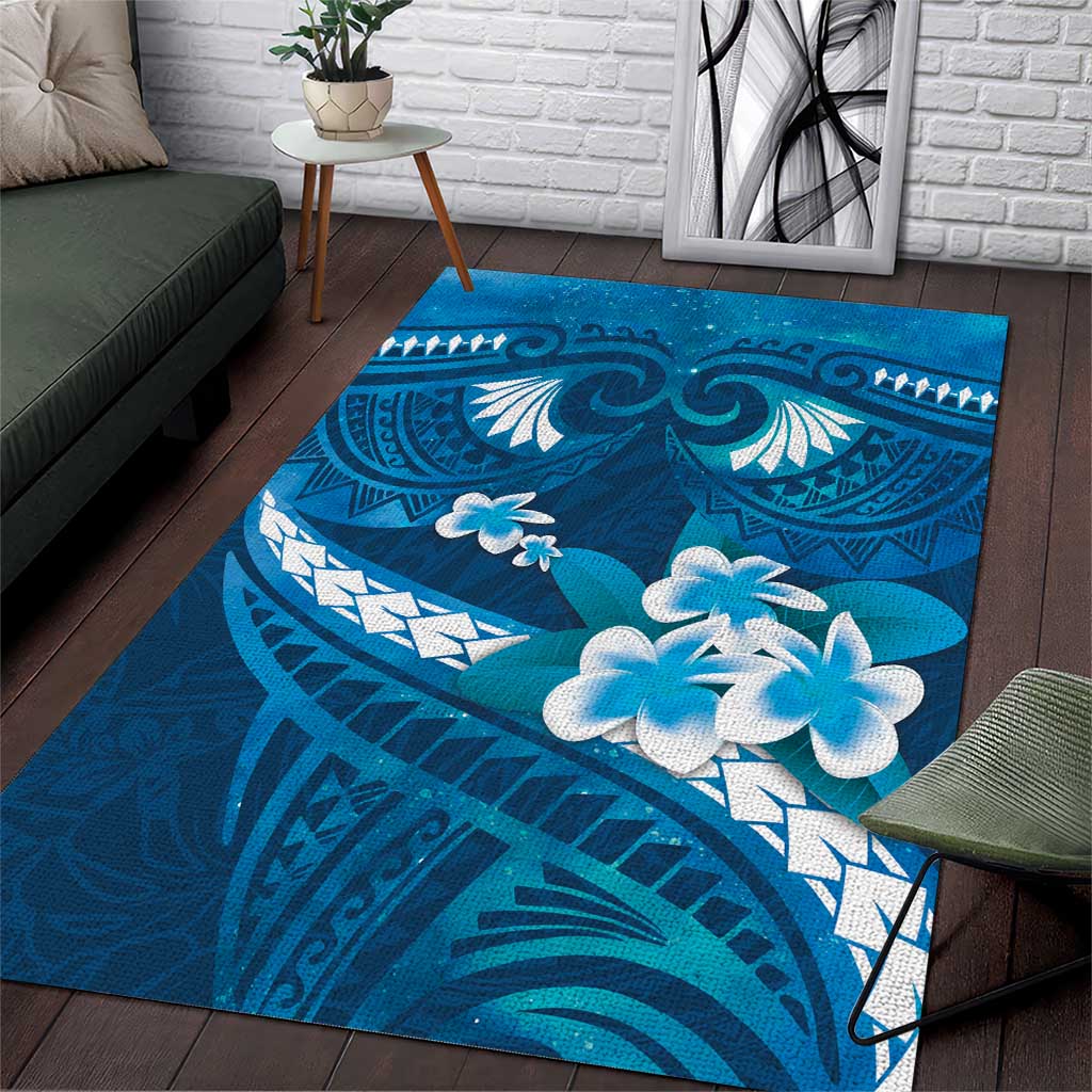 Blue Polynesia Area Rug Tribal Pattern Tropical Frangipani LT14 Blue - Polynesian Pride